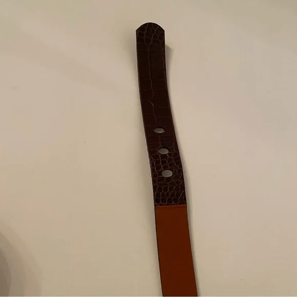 Brown Croc-Embossed Leather Belt with Silver Buckle - Picture 9 of 9